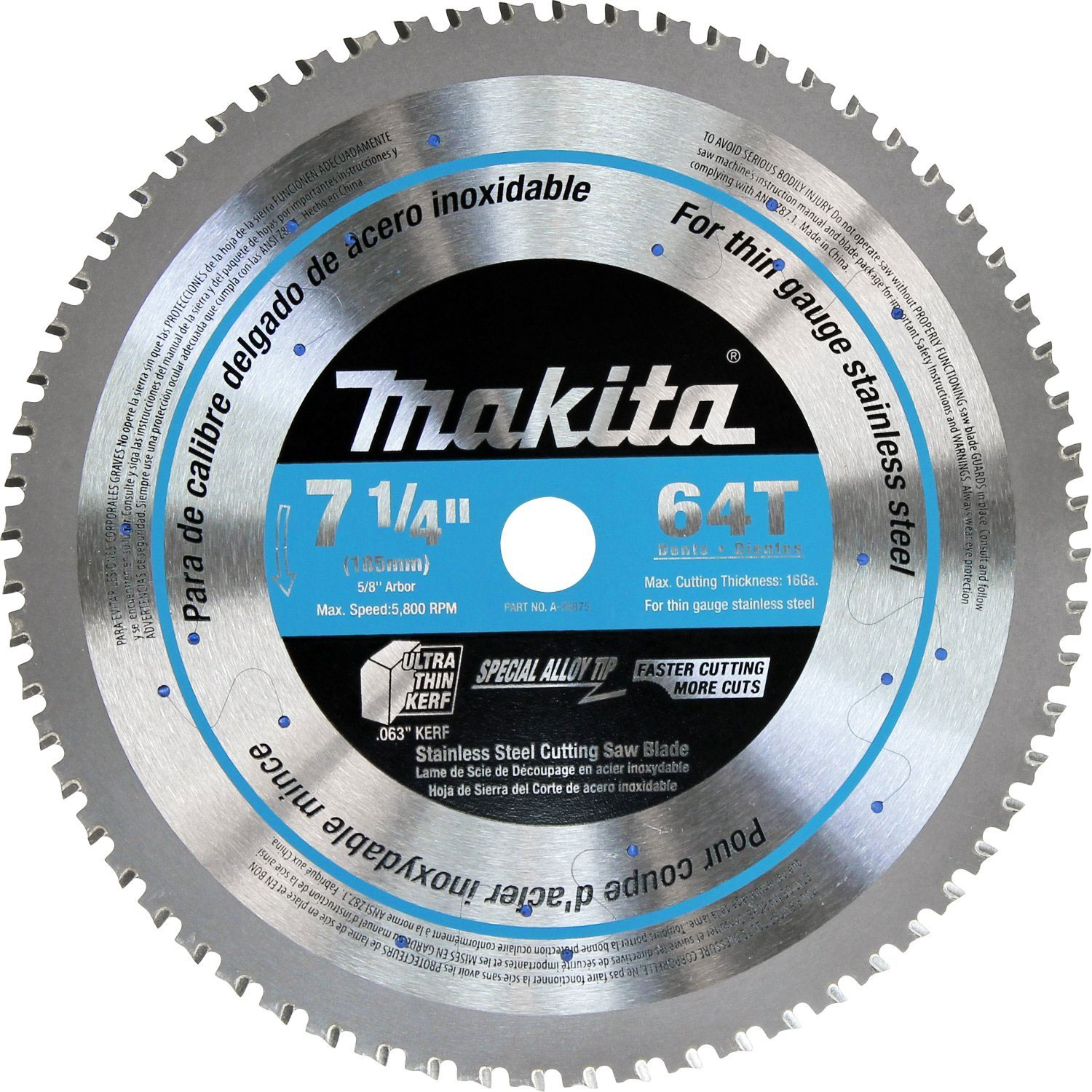 Makita A 95875 7 1 4 Inch 64t Stainless Steel Cutting Saw Blade 5 8