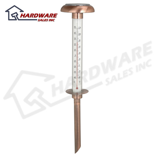 Solar Power LED Light Outdoor Garden Thermometer Copper  